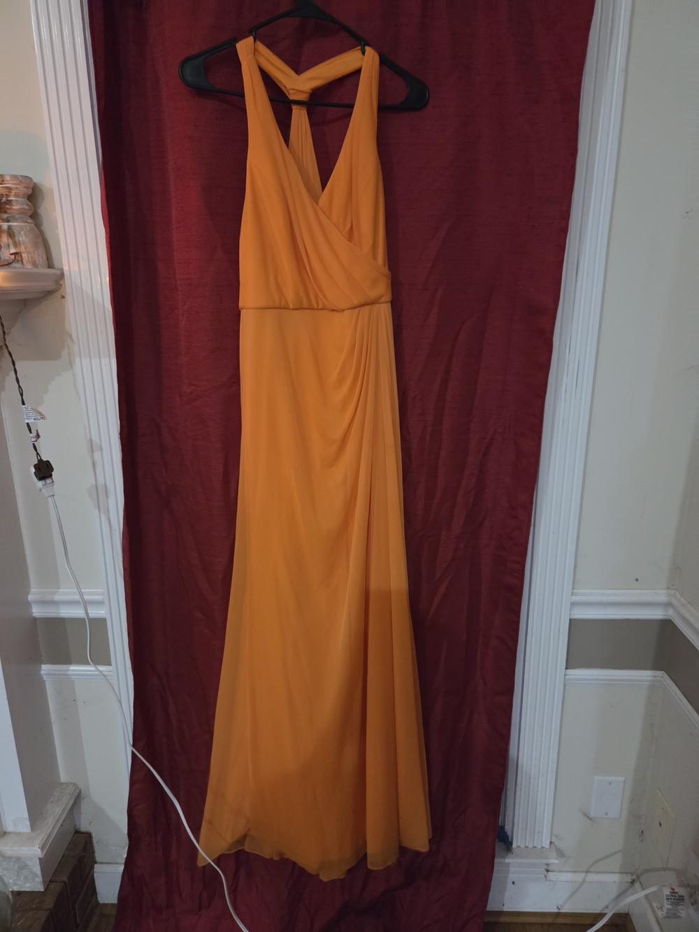 David's Bridal Orange Cross-Back Halter Maxi Dress